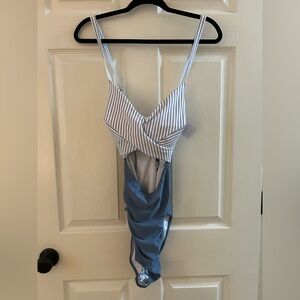 Striped Blue and White Women's Swimsuit